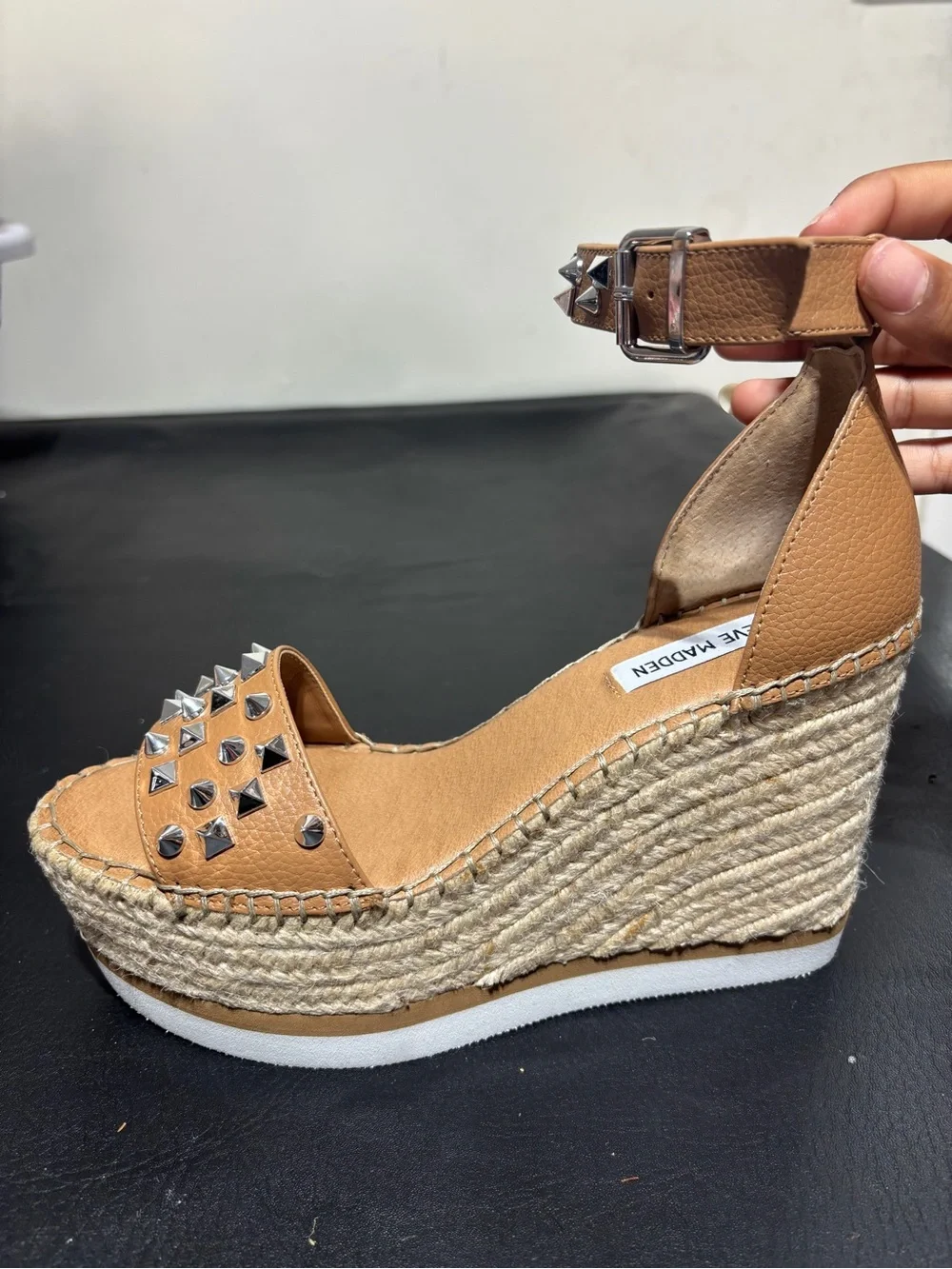 Steve Madden Tan Studded Espadrille Wedge Sandals